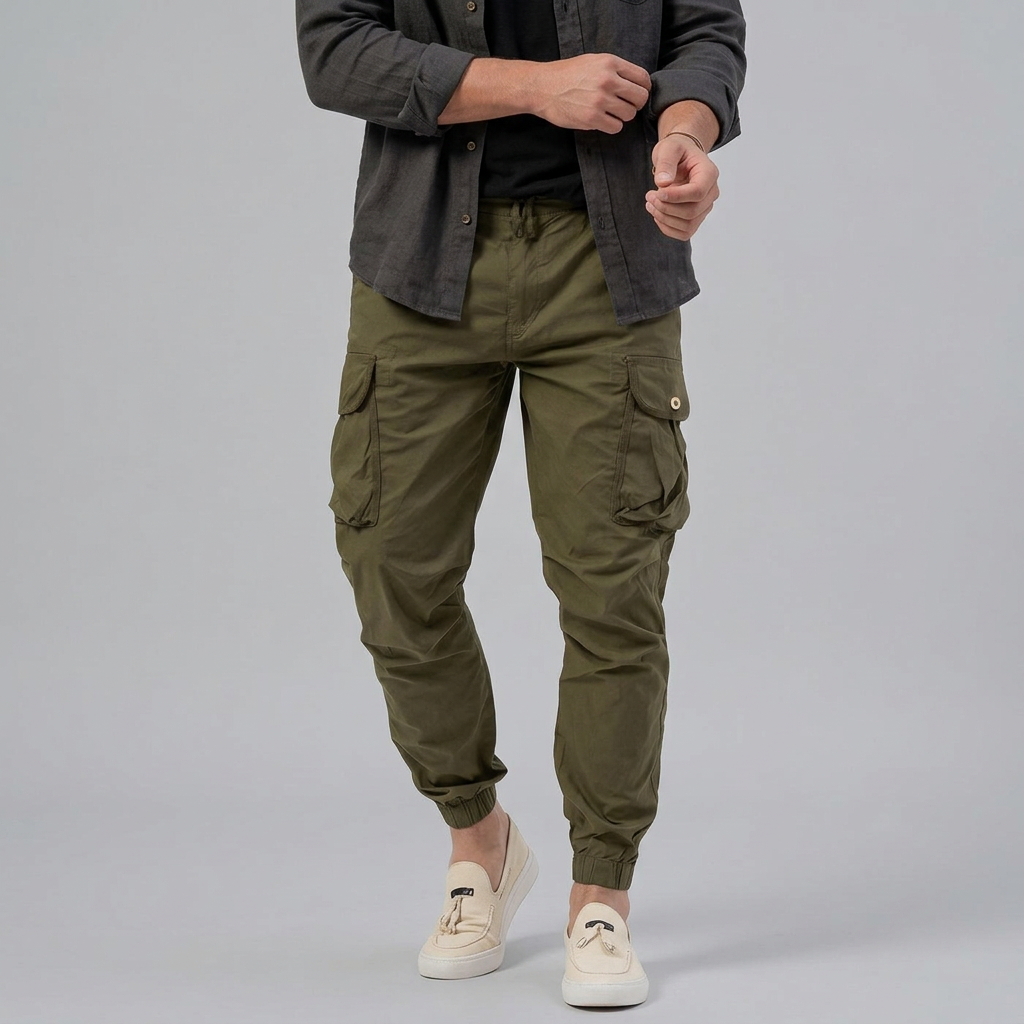 Men’s Cargo Jogger Pants with Button Flap Pockets