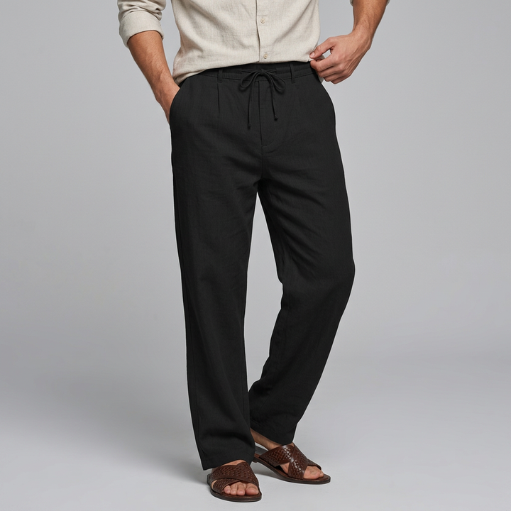 Men’s Drawstring Waist Trousers with Pleated Front