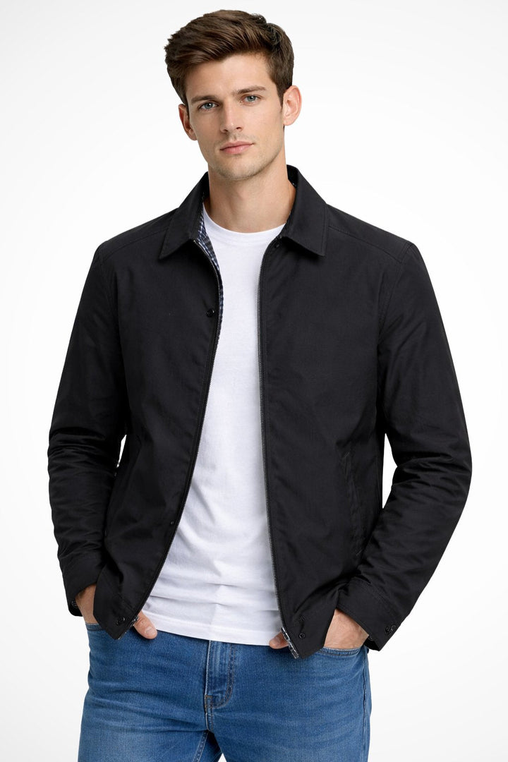 Men's Harrington jacket featuring a zip front and check lining, perfect for classic style and versatile layering in any season. 3