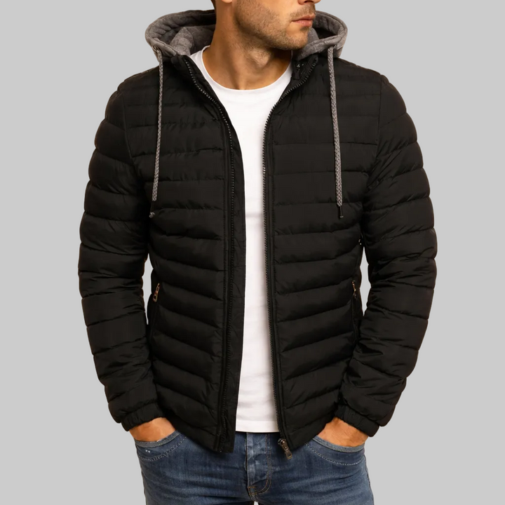 Men’s Hooded Quilted Jacket with Drawstring Hood