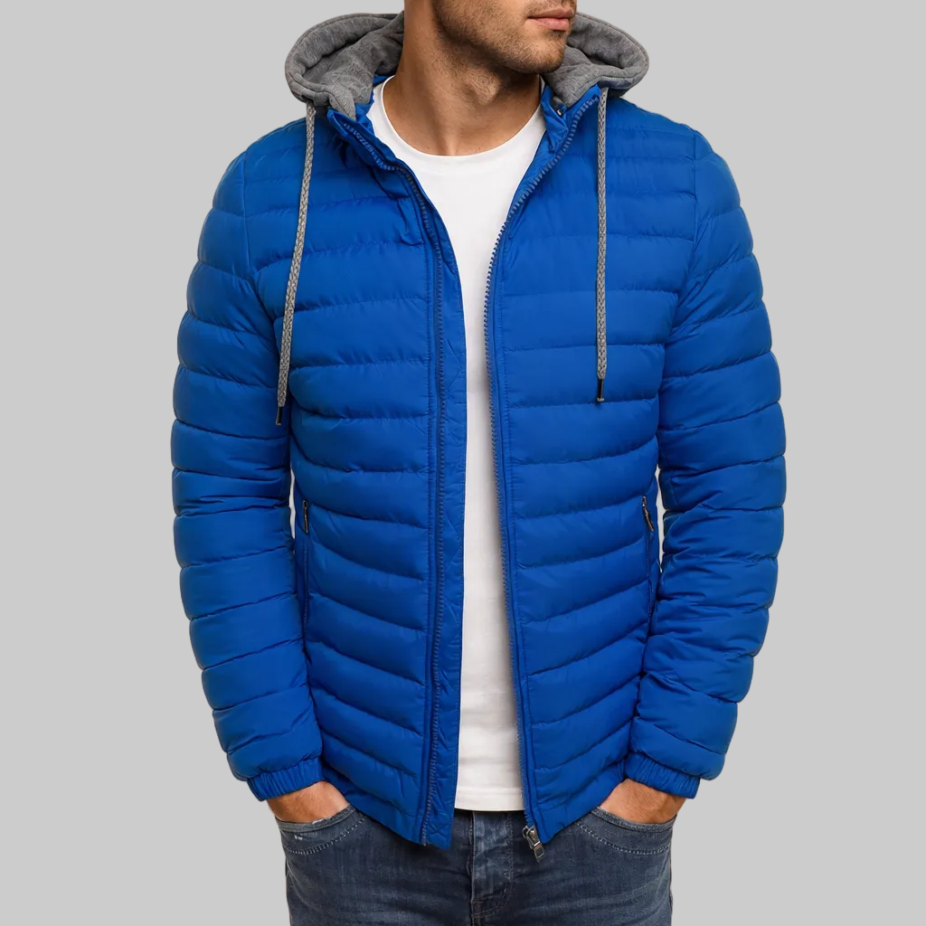 Men’s Hooded Quilted Jacket with Drawstring Hood