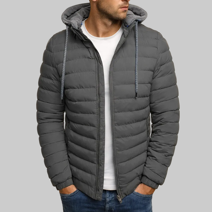 Men’s Hooded Quilted Jacket with Drawstring Hood