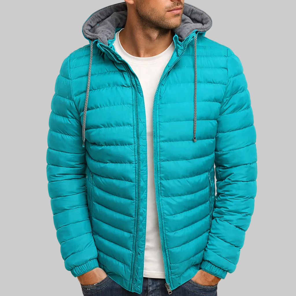 Men’s Hooded Quilted Jacket with Drawstring Hood