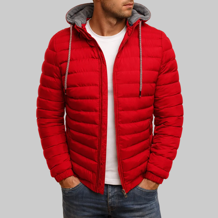Men’s Hooded Quilted Jacket with Drawstring Hood
