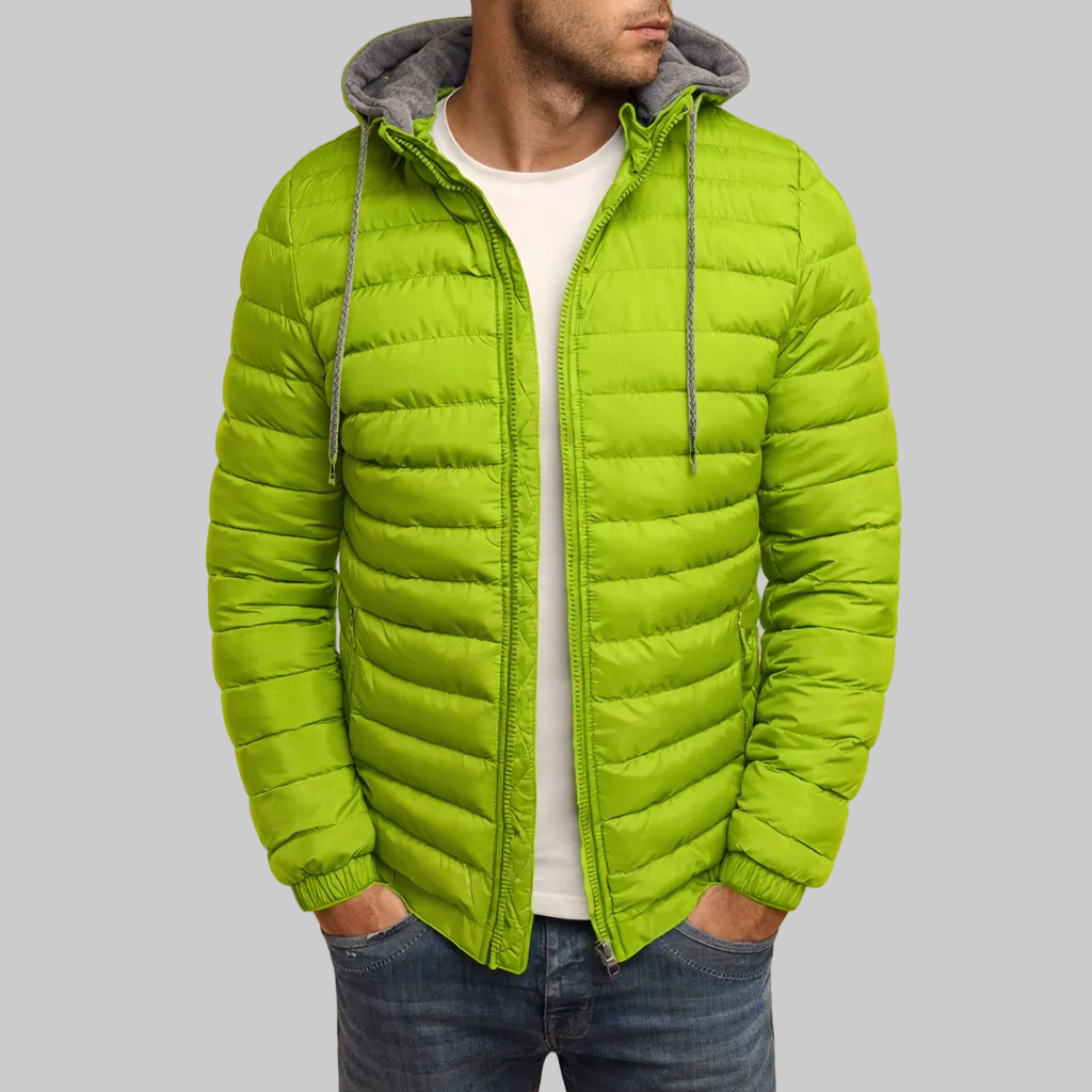 Men’s Hooded Quilted Jacket with Drawstring Hood