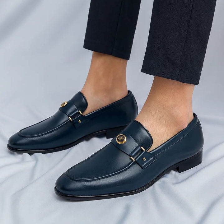Men's Italian leather loafers in black featuring a slip-on design and cushioned footbed for comfort, perfect for stylish casual or formal occasions. 1