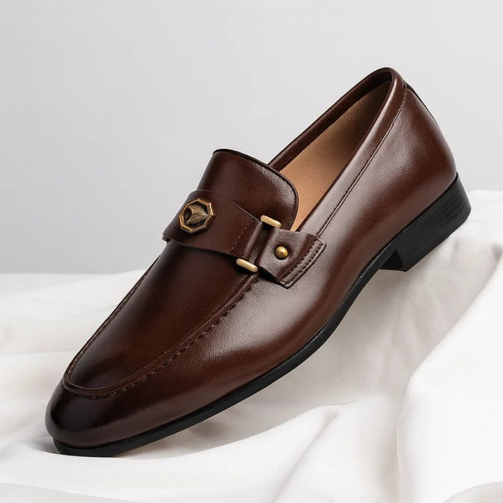 Men's Italian leather loafers in black featuring a slip-on design and cushioned footbed for comfort, perfect for stylish casual or formal occasions. 2