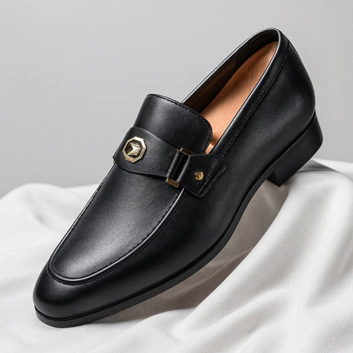 Men's Italian leather loafers in black featuring a slip-on design and cushioned footbed for comfort, perfect for stylish casual or formal occasions. 4