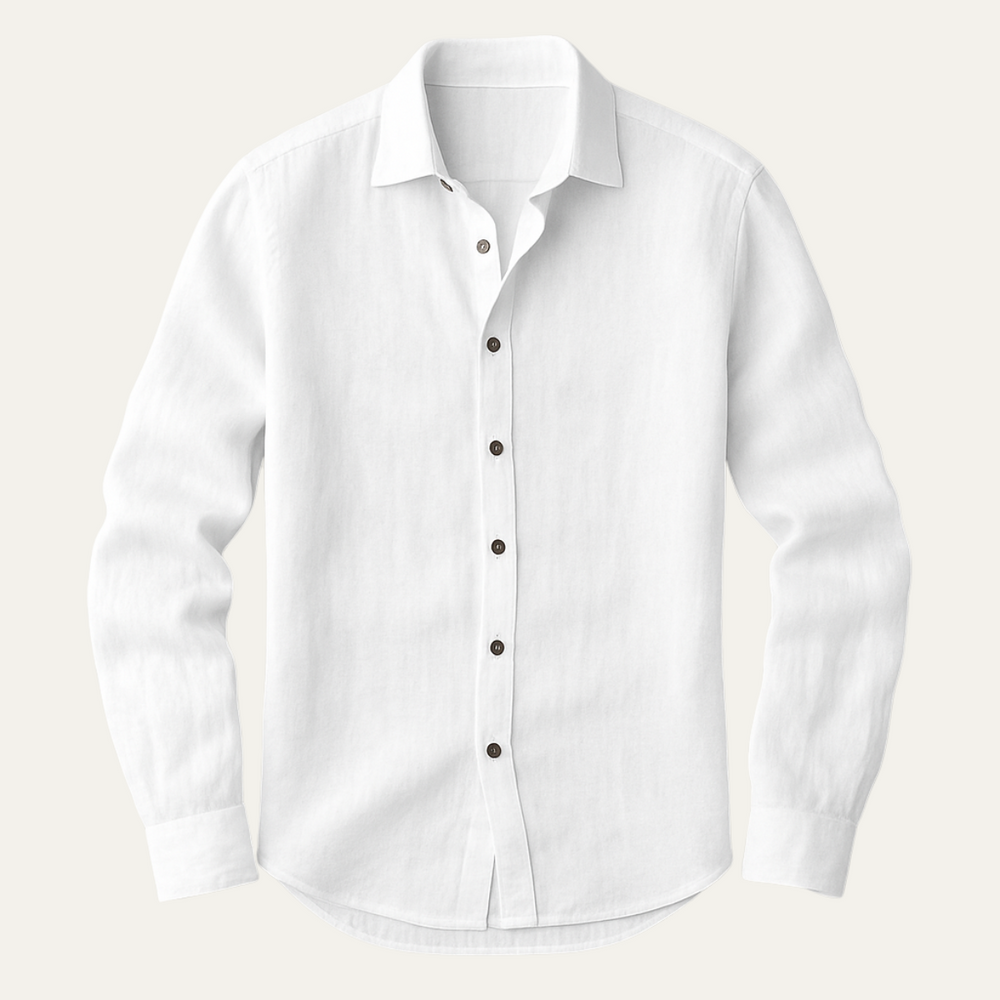 Men's Long Sleeve Linen Shirt for Warm Weather – Breathable Vintage Blue/White Relaxed Fit 1