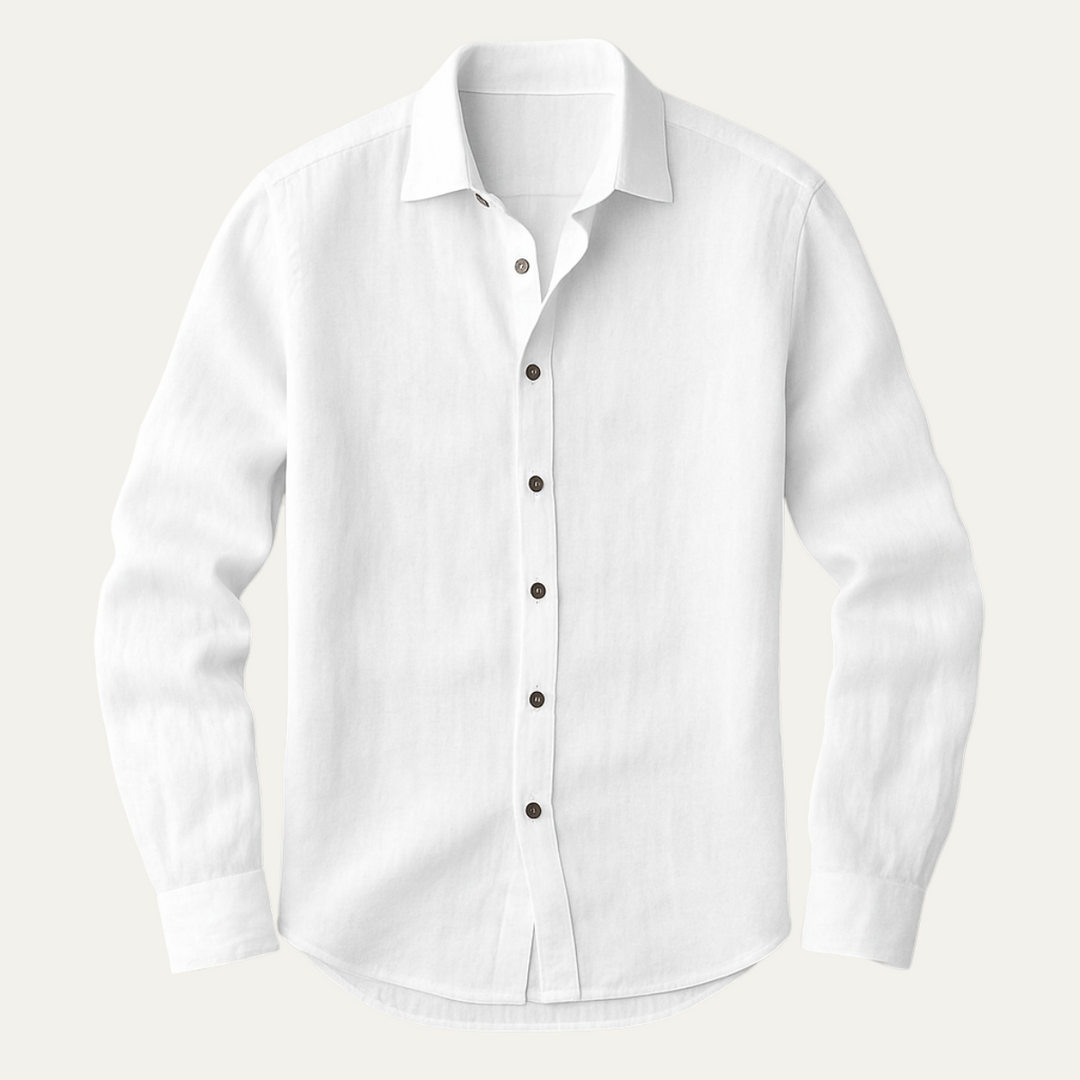 Men's Long Sleeve Linen Shirt for Warm Weather – Breathable Vintage Blue/White Relaxed Fit 1