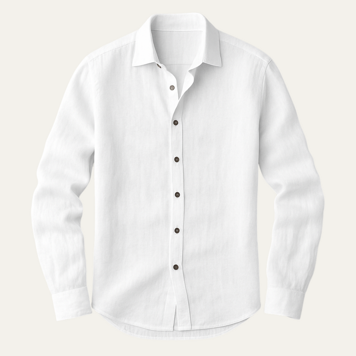 Men's Long Sleeve Linen Shirt for Warm Weather – Breathable Vintage Blue/White Relaxed Fit 1