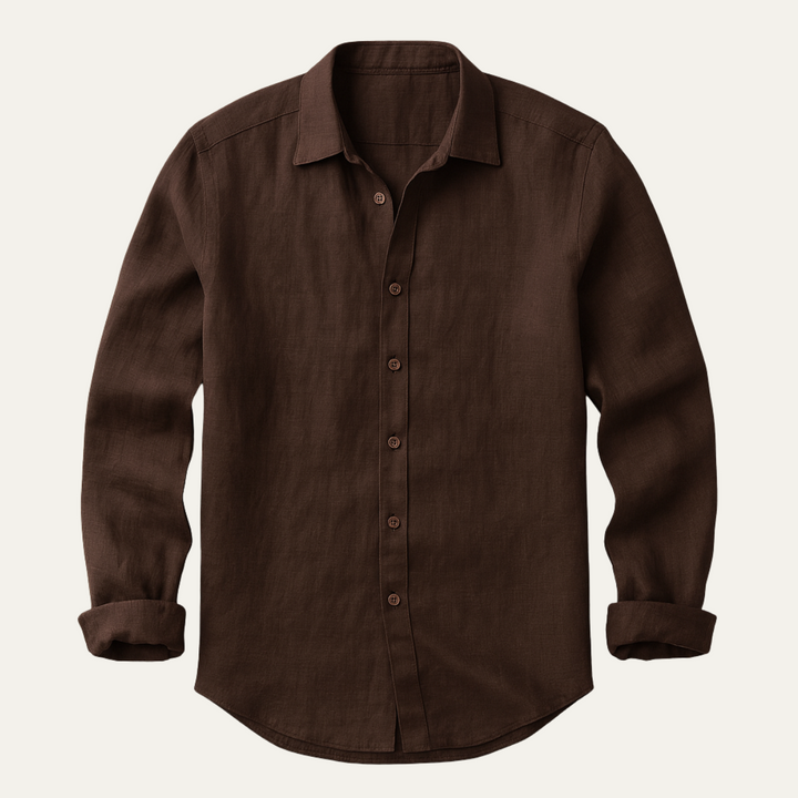 Men's Long Sleeve Linen Shirt for Warm Weather – Breathable Vintage Blue/White Relaxed Fit 3