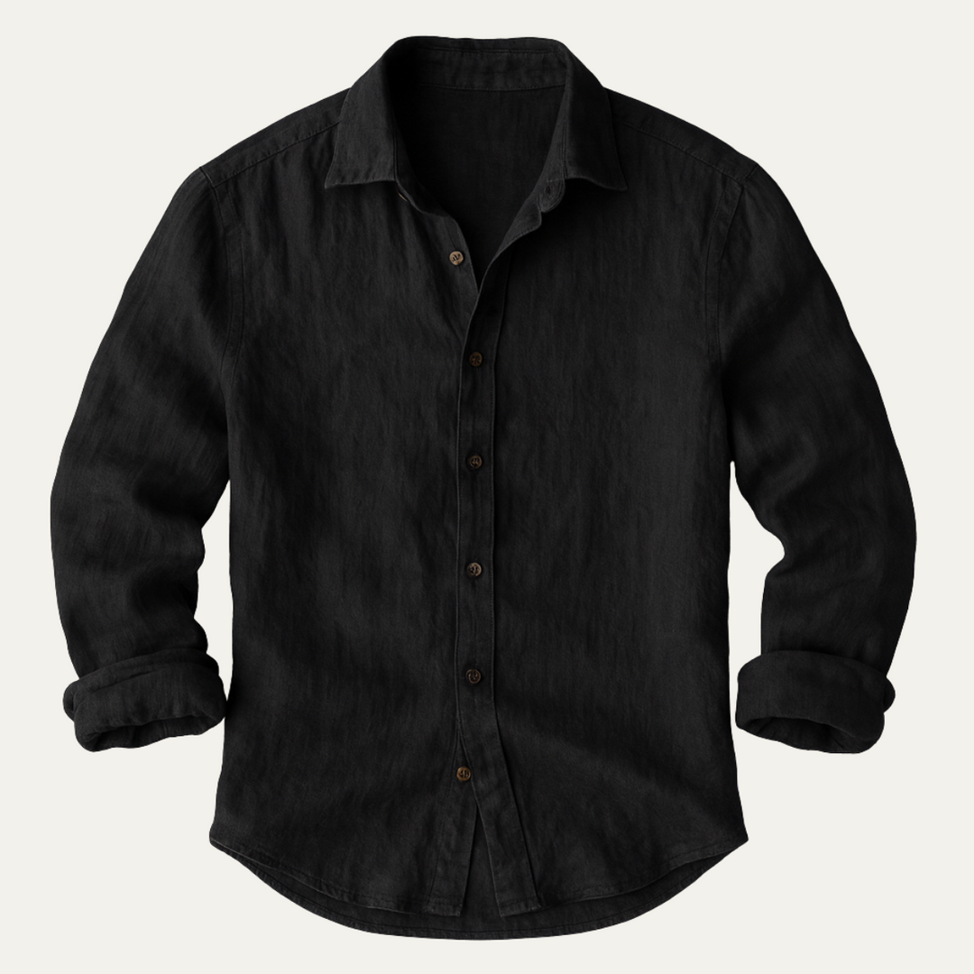 Men's Long Sleeve Linen Shirt for Warm Weather – Breathable Vintage Blue/White Relaxed Fit 5