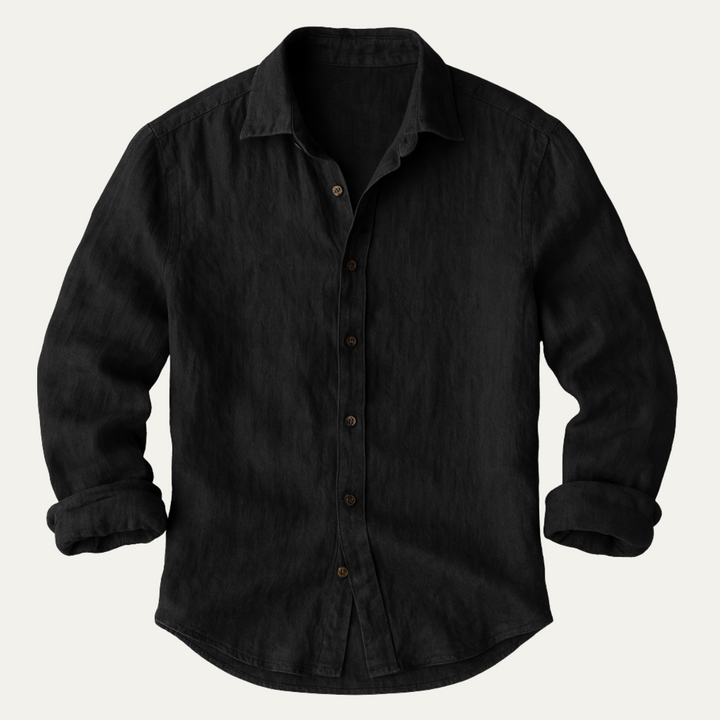 Men's Long Sleeve Linen Shirt for Warm Weather – Breathable Vintage Blue/White Relaxed Fit 5