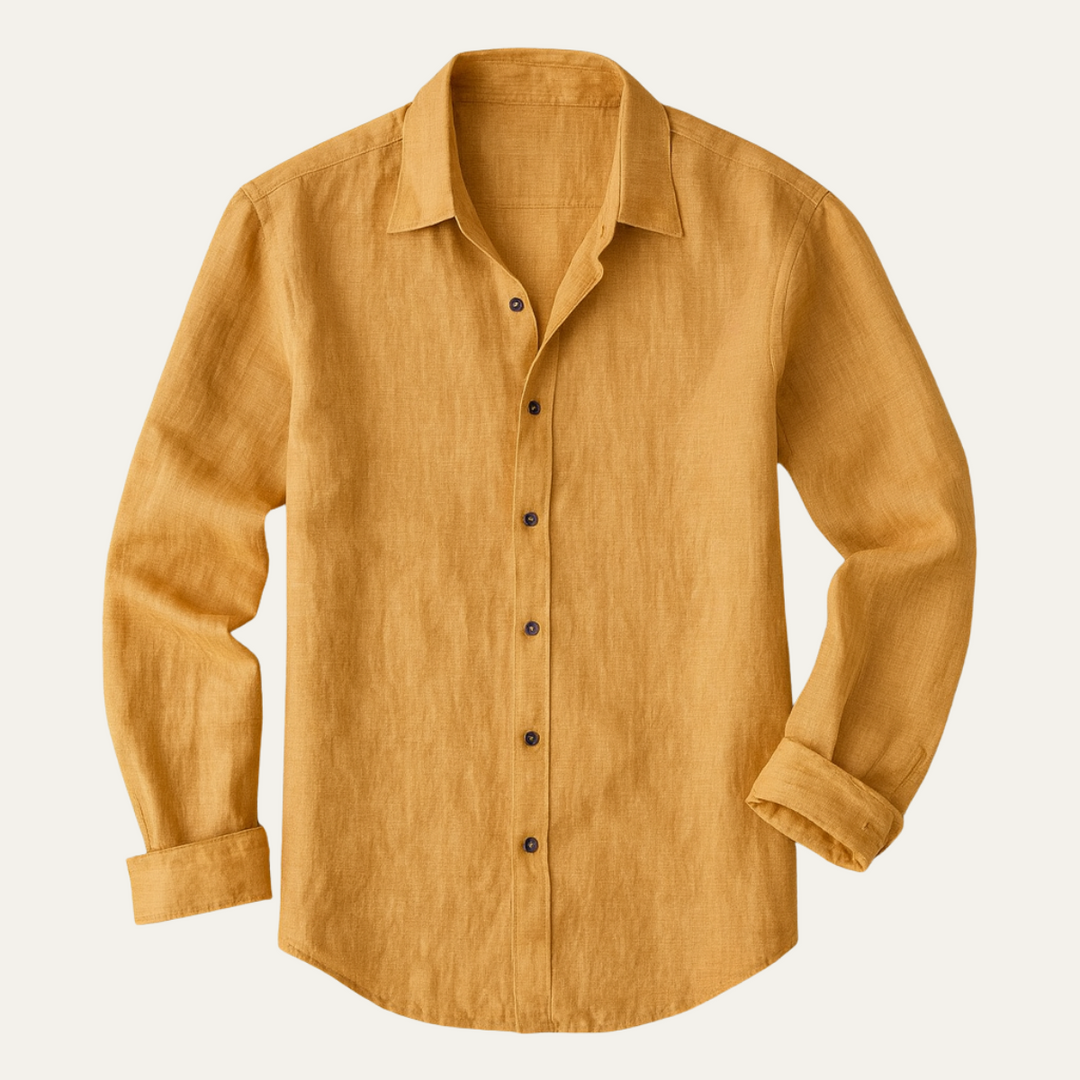 Men's Long Sleeve Linen Shirt for Warm Weather – Breathable Vintage Blue/White Relaxed Fit 6