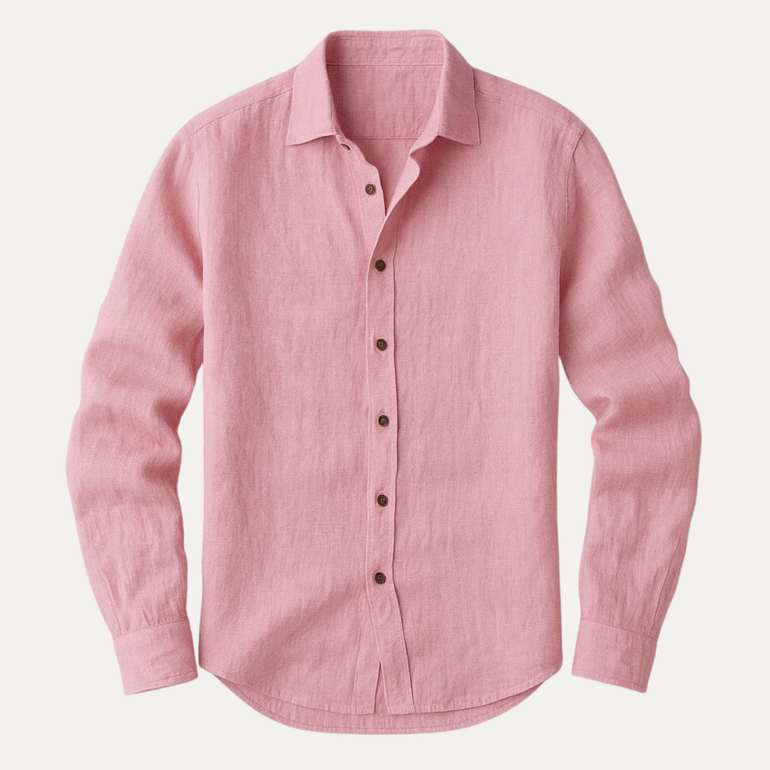 Men's Long Sleeve Linen Shirt for Warm Weather – Breathable Vintage Blue/White Relaxed Fit 7