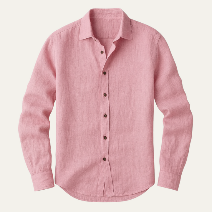 Men's Long Sleeve Linen Shirt for Warm Weather – Breathable Vintage Blue/White Relaxed Fit 7