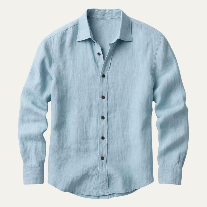 Men's Long Sleeve Linen Shirt for Warm Weather – Breathable Vintage Blue/White Relaxed Fit 8