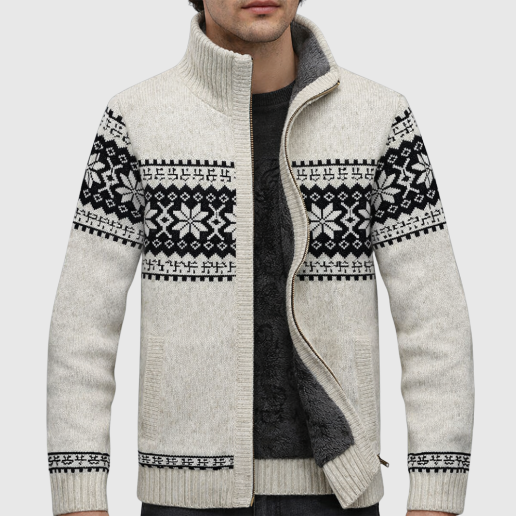 Men’s Sherpa Lined Wool Blend Zip-Up Sweater