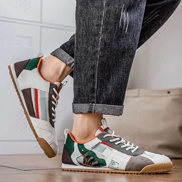 Men's sneakers featuring breathable mesh and suede, designed for versatility and comfort, ideal for trail running and athletic activities. 6