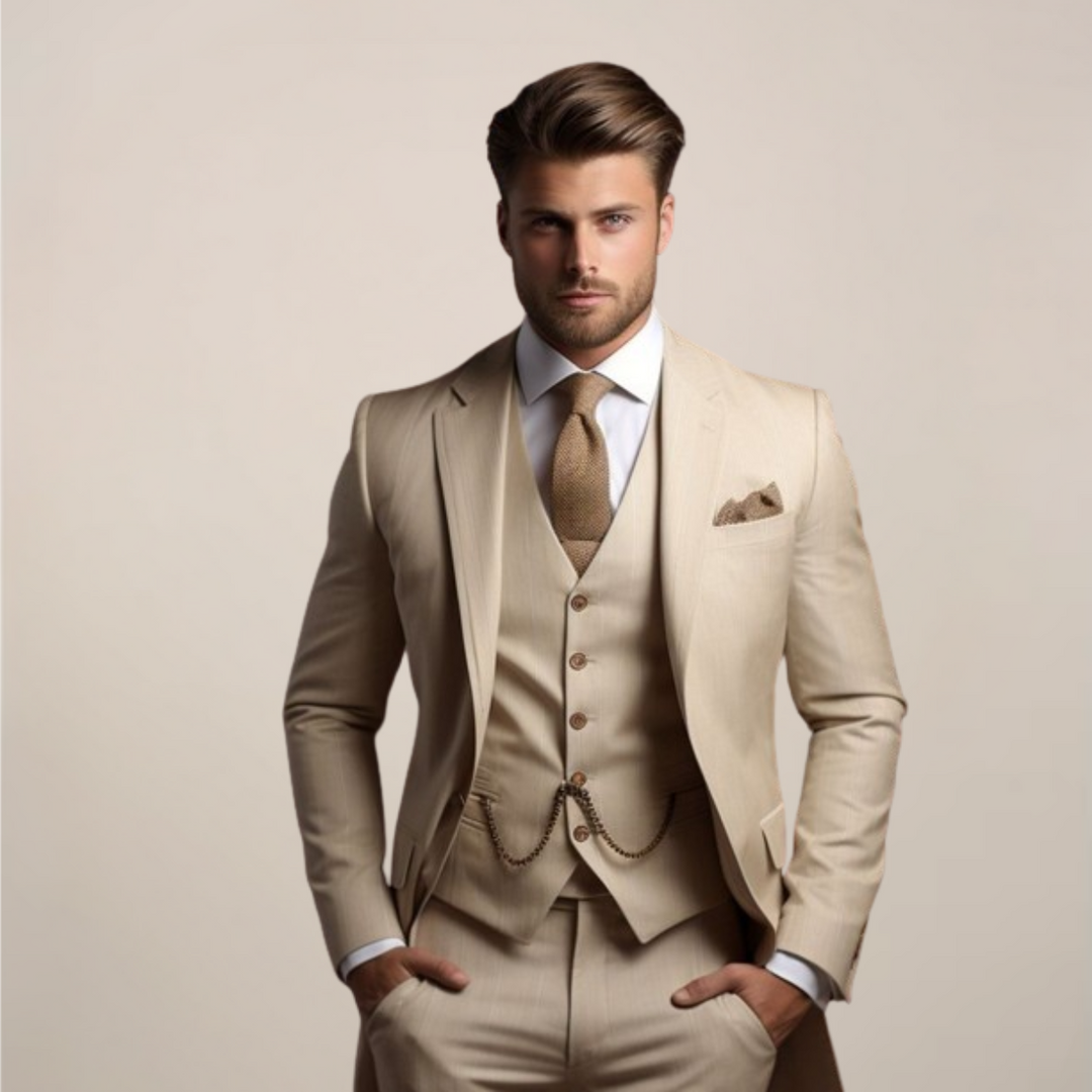 Men's Suit Three-Piece Set with Tailored Fit – Lightweight Spring Fabric for Weddings and Formal Events 0
