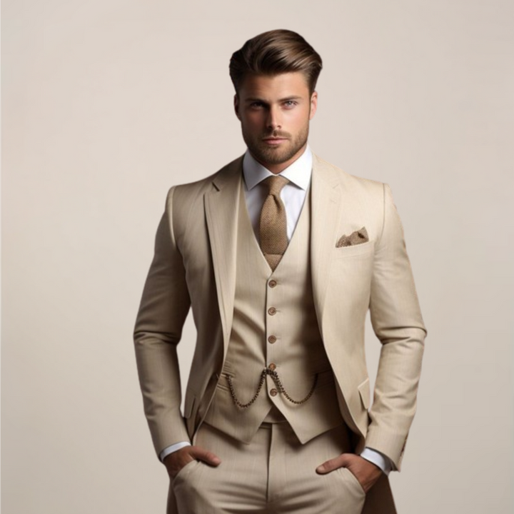 Men's Suit Three-Piece Set with Tailored Fit – Lightweight Spring Fabric for Weddings and Formal Events 0