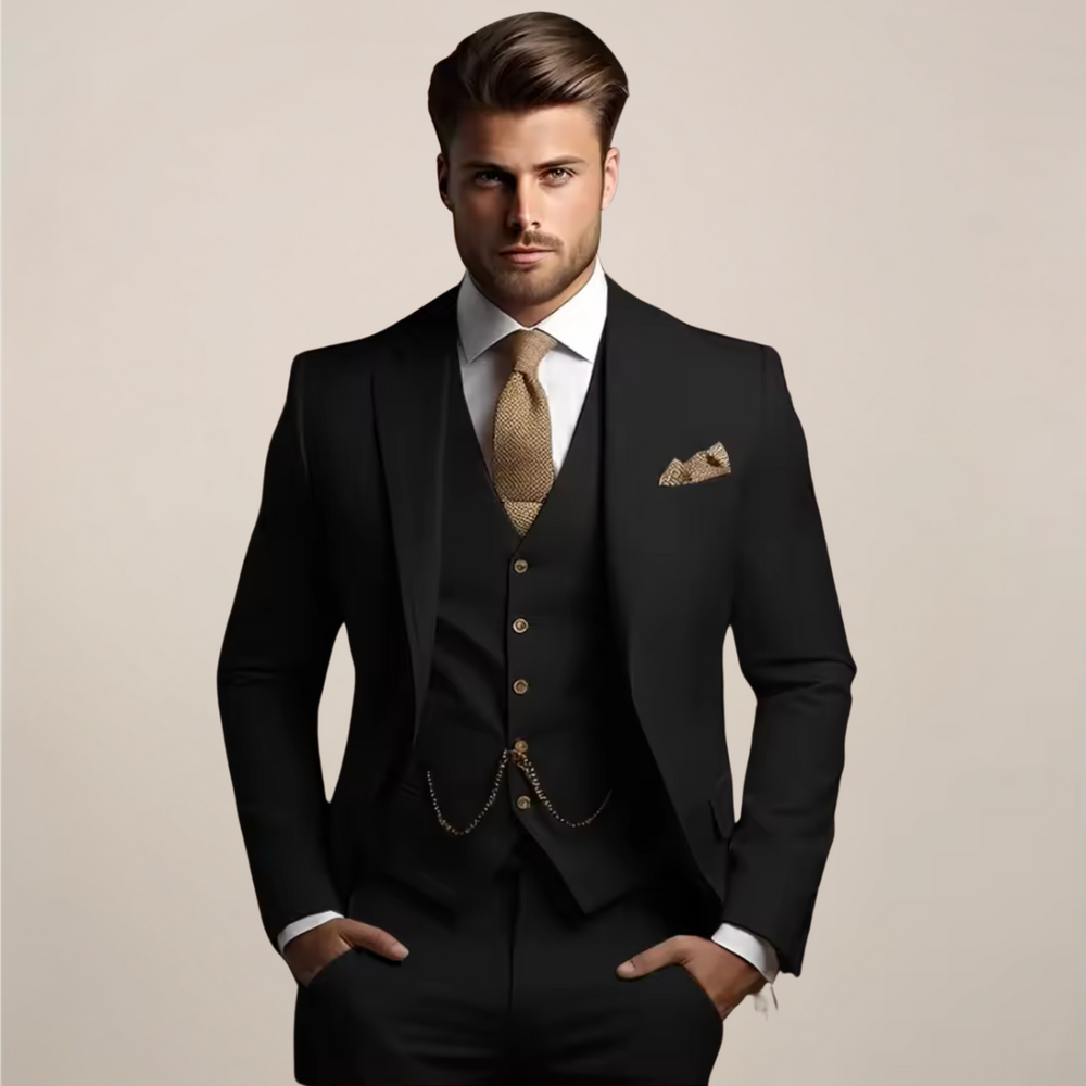 Men's Suit Three-Piece Set with Tailored Fit – Lightweight Spring Fabric for Weddings and Formal Events 1