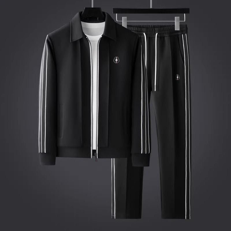 Men's tracksuit set featuring a zip-up jacket and athletic pants made from ultra-soft Lycra fabric, designed with a sporty stripe pattern for optimal comfort 0