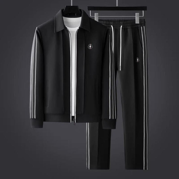 Men's tracksuit set featuring a zip-up jacket and athletic pants made from ultra-soft Lycra fabric, designed with a sporty stripe pattern for optimal comfort 0