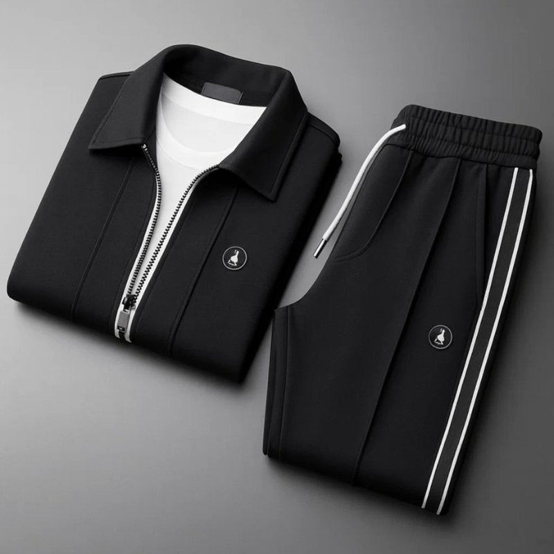 Men's tracksuit set featuring a zip-up jacket and athletic pants made from ultra-soft Lycra fabric, designed with a sporty stripe pattern for optimal comfort 1