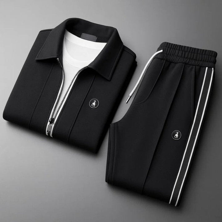 Men's tracksuit set featuring a zip-up jacket and athletic pants made from ultra-soft Lycra fabric, designed with a sporty stripe pattern for optimal comfort 1