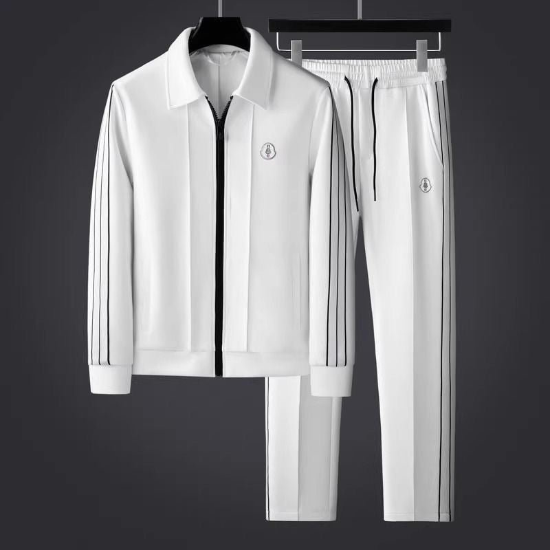 Men's tracksuit set featuring a zip-up jacket and athletic pants made from ultra-soft Lycra fabric, designed with a sporty stripe pattern for optimal comfort 4