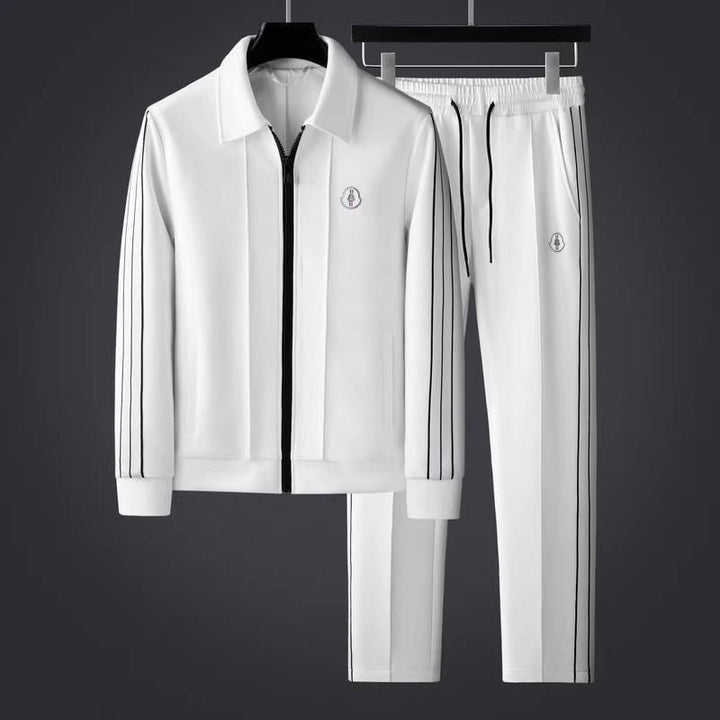 Men's tracksuit set featuring a zip-up jacket and athletic pants made from ultra-soft Lycra fabric, designed with a sporty stripe pattern for optimal comfort 4