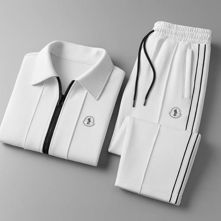 Men's tracksuit set featuring a zip-up jacket and athletic pants made from ultra-soft Lycra fabric, designed with a sporty stripe pattern for optimal comfort 5