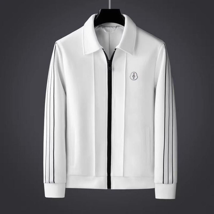 Men's tracksuit set featuring a zip-up jacket and athletic pants made from ultra-soft Lycra fabric, designed with a sporty stripe pattern for optimal comfort 6