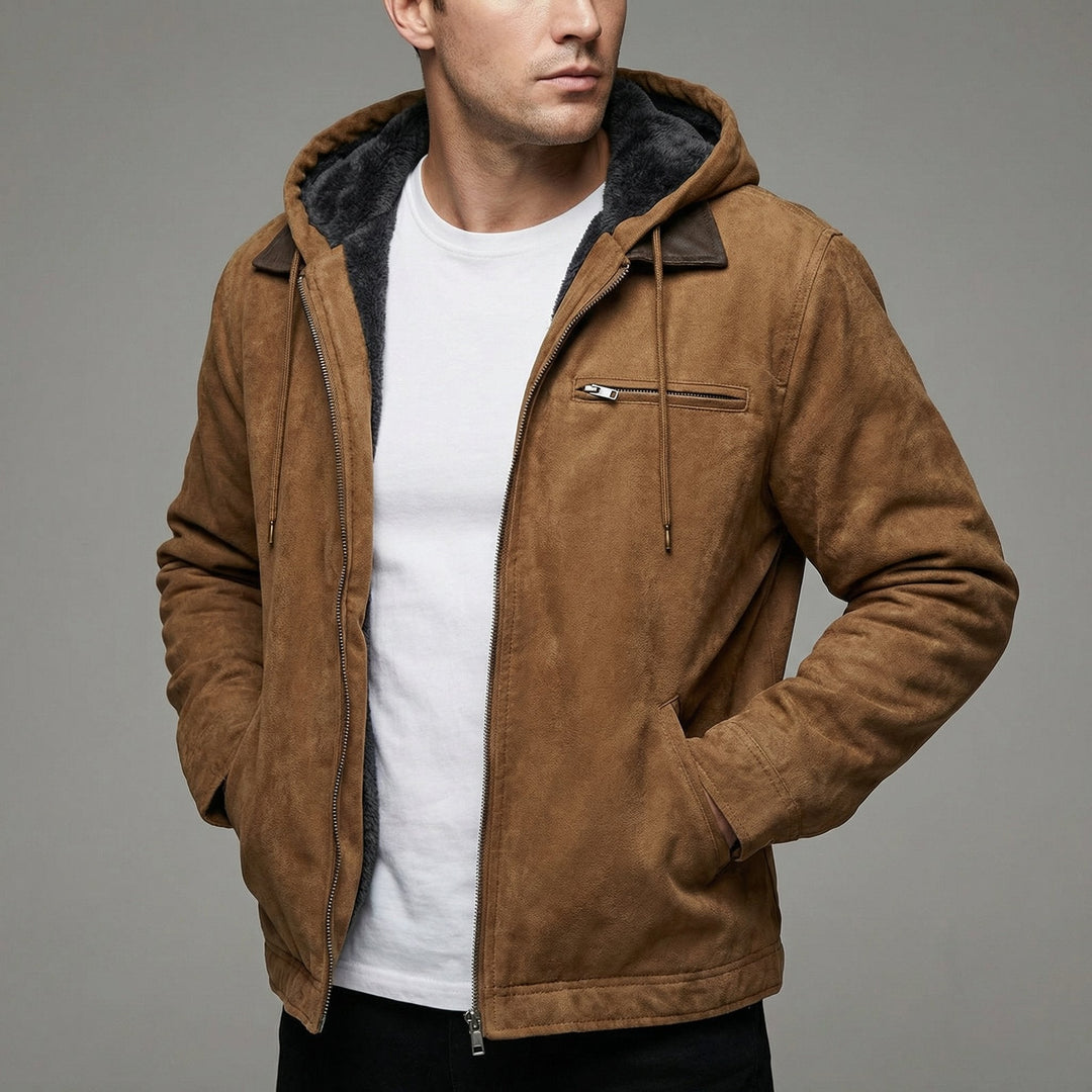 Men's winter coat featuring zipper pockets, designed for durability and casual outdoor wear, available in black, grey, and olive colors. 0