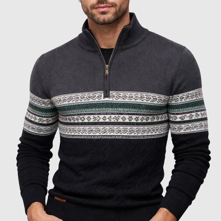 Men's Winter Half-Zip Sweater with Stand-Up Collar