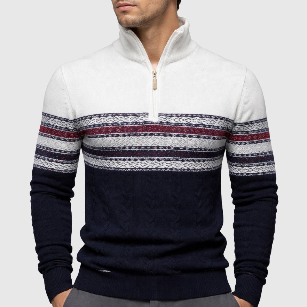 Men's Winter Half-Zip Sweater with Stand-Up Collar