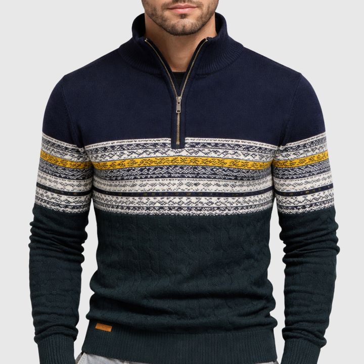 Men's Winter Half-Zip Sweater with Stand-Up Collar