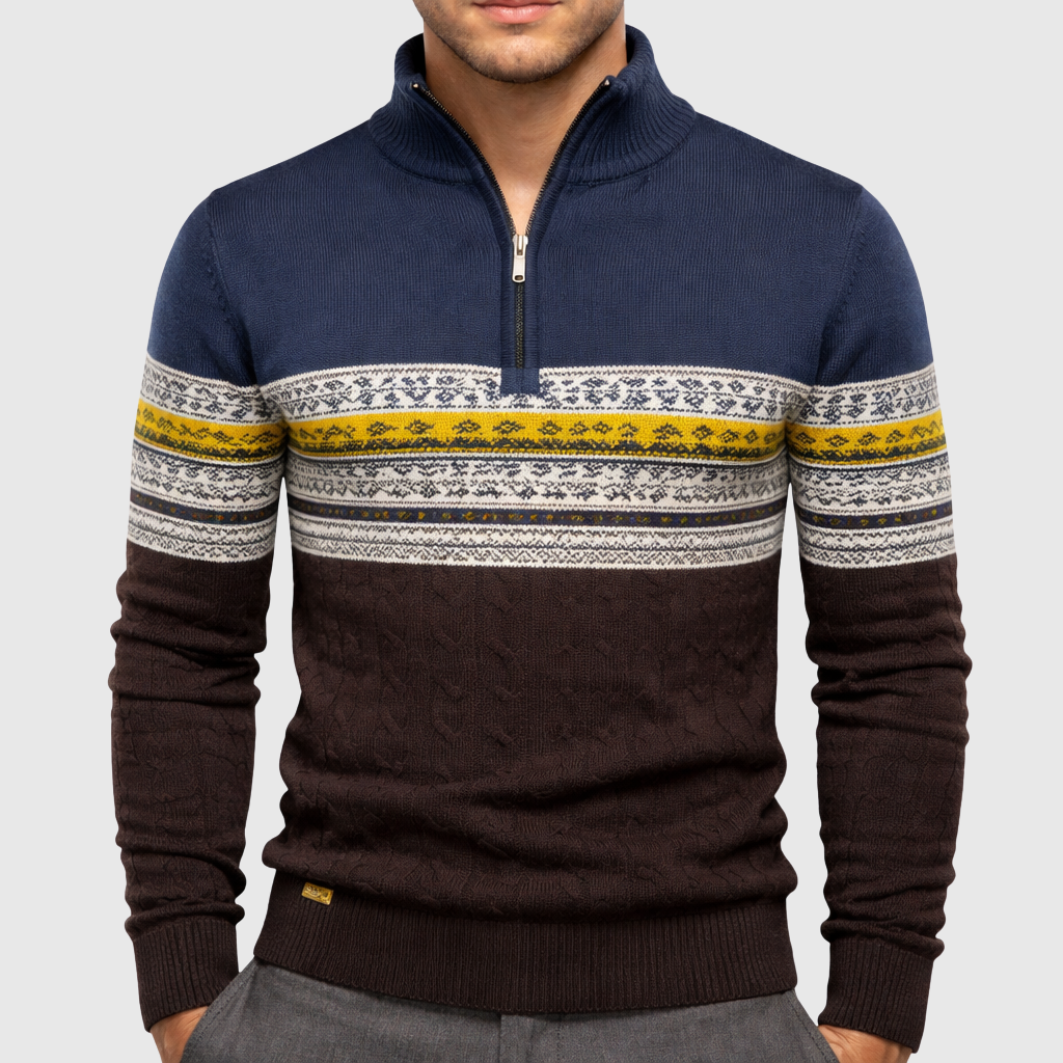 Men's Winter Half-Zip Sweater with Stand-Up Collar