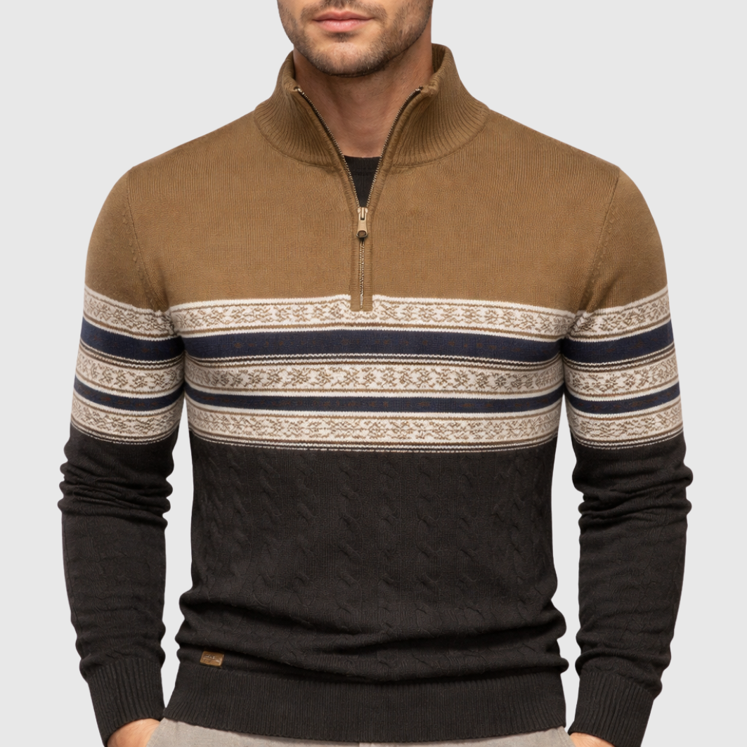 Men's Winter Half-Zip Sweater with Stand-Up Collar