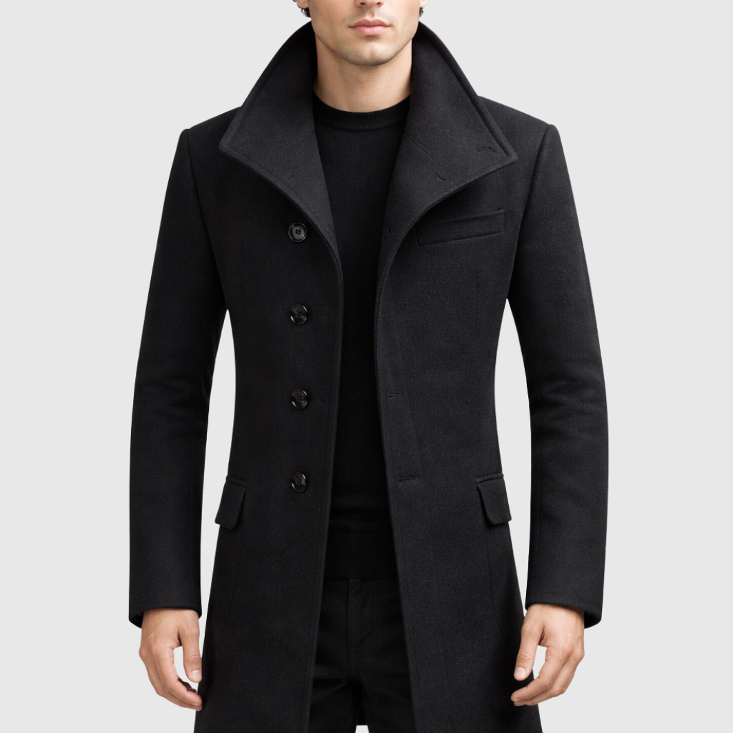 Men’s Wool Overcoat - Tailored Fit - Single-Breasted with Notch Lapels