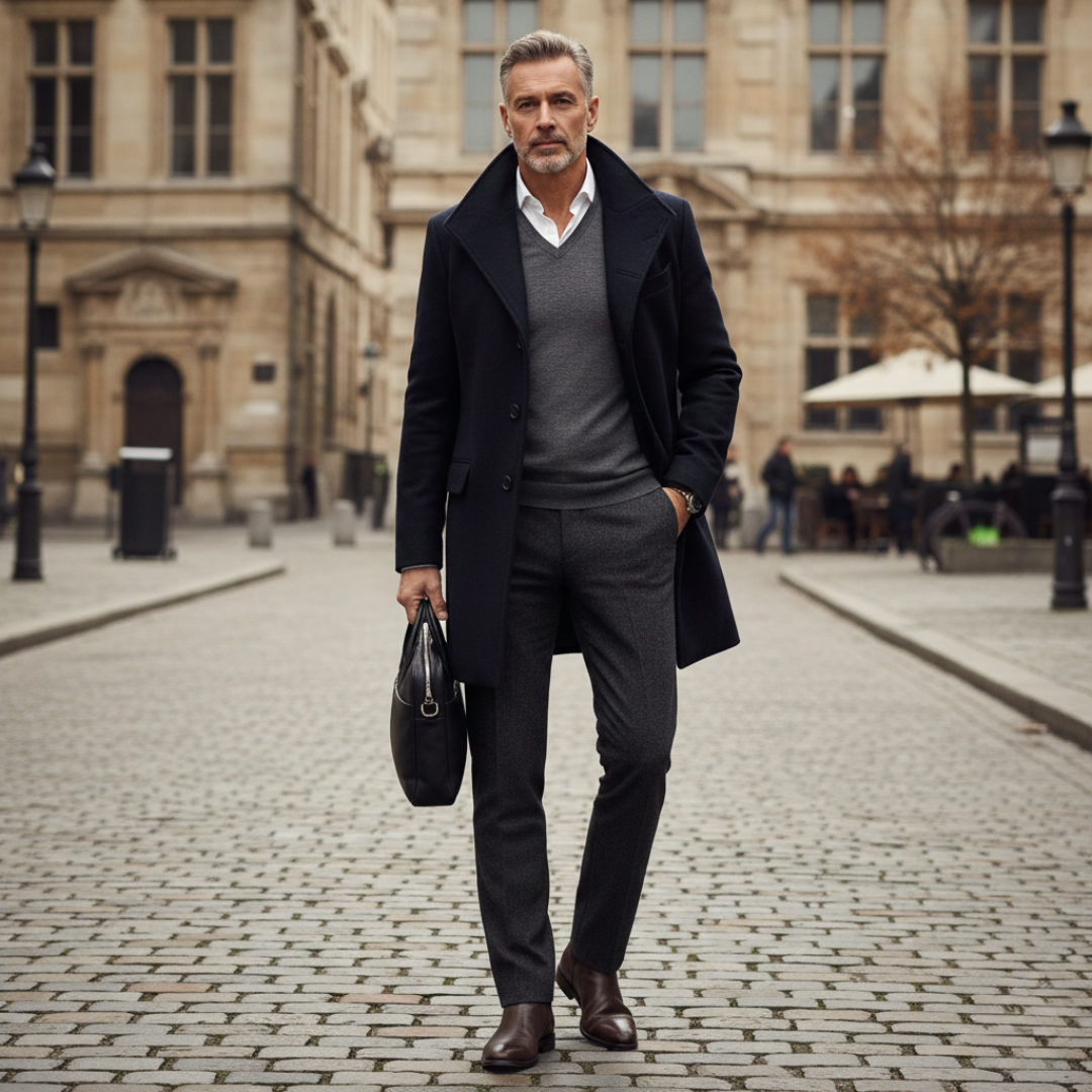 Men’s Wool Overcoat - Tailored Fit - Single-Breasted with Notch Lapels