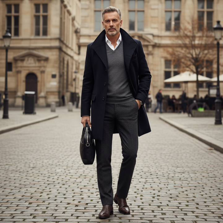 Men’s Wool Overcoat - Tailored Fit - Single-Breasted with Notch Lapels