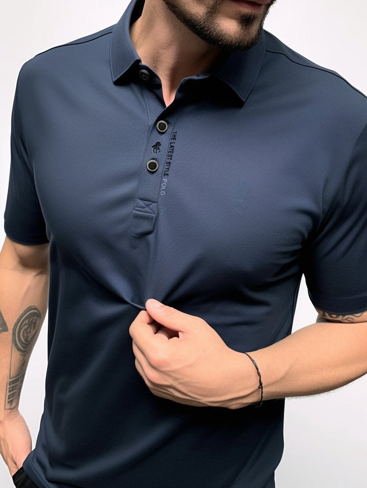 Men's wrinkle-free polo shirt made of stretch cotton, featuring a classic short sleeve design in various colors, perfect for casual or business casual wear. 5