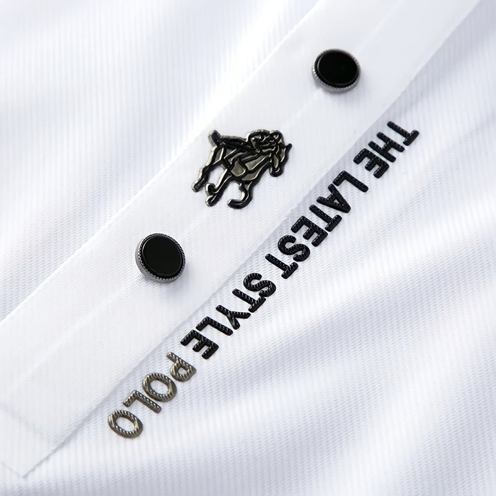 Men's wrinkle-free polo shirt made of stretch cotton, featuring a classic short sleeve design in various colors, perfect for casual or business casual wear. 7