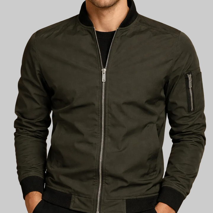 Men’s Zipped Bomber Jacket with Ribbed Collar