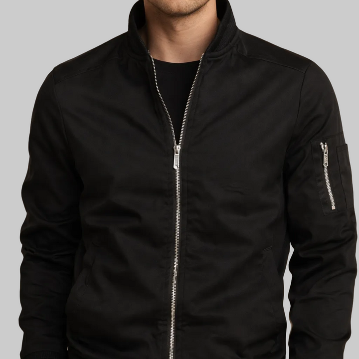 Men’s Zipped Bomber Jacket with Ribbed Collar