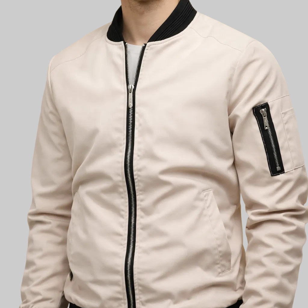 Men’s Zipped Bomber Jacket with Ribbed Collar