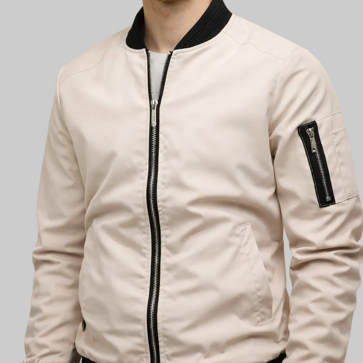 Men’s Zipped Bomber Jacket with Ribbed Collar